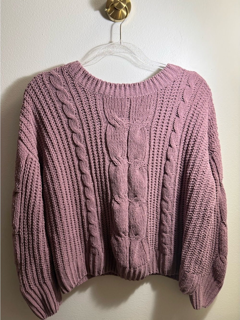 Hippie Rose Cable Knit Crewneck Sweater - Dusty Rose